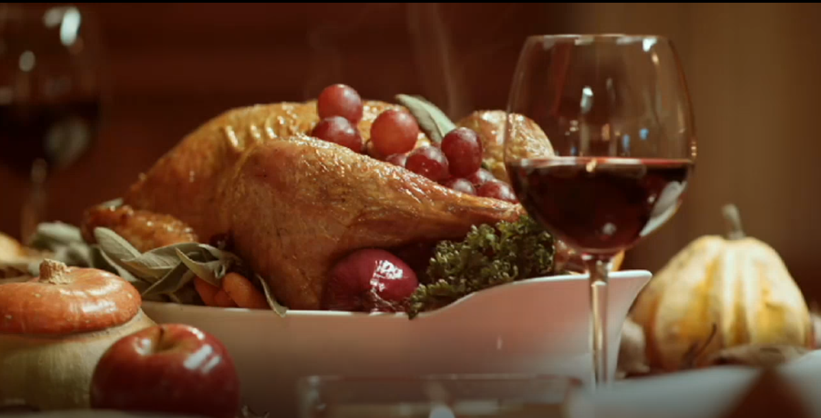 Thanksgiving Table with Turkey and Wine